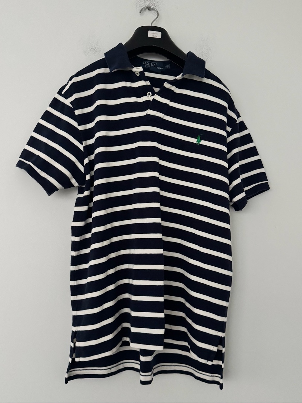Vintage Polo Ralph Lauren Striped Polo Shirt Mens XL Navy Blue White Custom Fit
